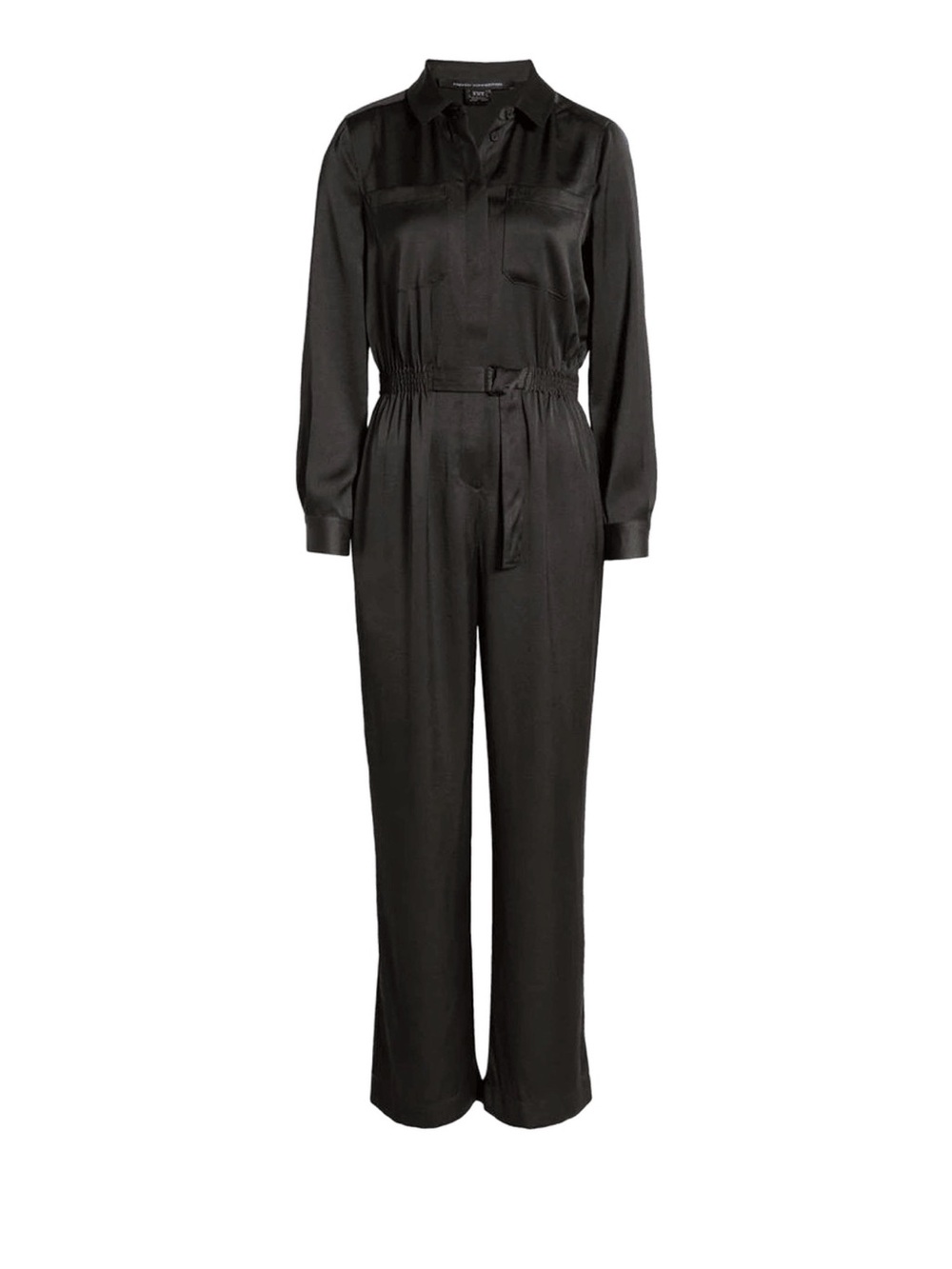 French Connection | Women’s Black Long-Sleeve Belted Jumpsuit